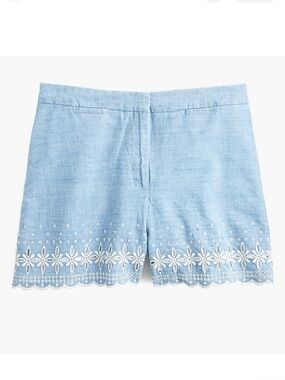 J. Crew Light Blue Eyelet Scalloped Hem Chambray Shorts Size 8 Dainty Feminine